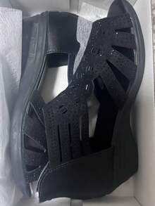 Fashion Wedge Heel Sandals, Soft Bottom Roman Style Mother Shoes, Peep Toe Hollow Out Platform Shoes For Women, Summer - Black - View 3