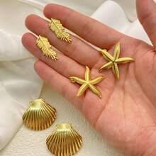 3pcs/Set Summertime Beach-Style Starfish Pendant Stainless Steel Plated Gold Earrings, Fashion Jewelry Gift For Women