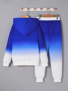 2 pezzi Set di felpa con cappuccio a maniche lunghe e pantaloni con stampa a gradiente, per bambini di 7-11 anni, adatto per sport, casual, attività all'aperto