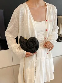 2025金色海螺形单肩包，可拆卸肩带，时尚口红袋，优雅时尚的单肩包，适合晚上外出 - 黑色 - 查看 7