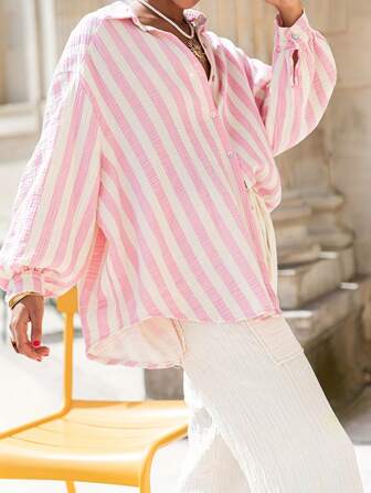 加大码加大码别致开衫衬衫，优雅通勤时尚日常休闲女友度假适合春夏季