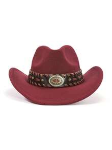 1 pieza Sombrero de vaquero occidental de poliéster bohemio con remaches, versátil para todas las estaciones y para ir y venir - Sombrero con forma de lágrima - Ver 8