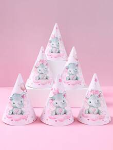 6pcs Pink Elephant Theme Baby Shower Party Paper Hats, Adorable Pink Elephant Pattern 1st Birthday Party Decorative Hats, Gender Reveal Party Accessories, 1st Birthday Gift, Pink Elephant Decor Birthday Hat, Baby Shower Photography Props, Baby Shower Party Favors, Gender Reveal Party Decorations, Popular Pink Elephant Pattern Design - Pink Elephant - View 10