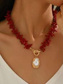 Collar con cuentas de coral rojo Ankola, de estilo festivo, versátil, ideal para señoras en vacaciones, la playa, fiestas diarias y el Año Nuevo