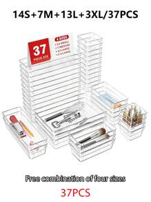 1/3/5/7/11/18/25/37pcs, Versatile Clear Drawer Cosmetic Organiser Set, Featuring 4 Trays Of Varying Sizes For Effortless Storage, Perfect For Organising Cosmetics, Accessories, School Supplies, Kitchen Utensils, And Office Essentials, Ideal For Holiday Gifting, Home Makeovers, And Seasonal Decluttering, Enhance Your Space For Christmas, Thanksgiving, New Year, And Valentine's Day Celebrations, Elevate Your Organisational Style With This Multi-Purpose Solution For Every Room In Your Home.