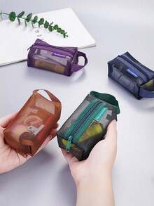 Small Portable Organizer Bag, Cosmetic Bag, Digital Accessories Bag, Mesh Outer Layer Can Hold Various Personal Items, Multiple Colors Available, Can Be Used As Power Bank, Travel Bag, Portable Charger, Charger Storage Box, Dorm/Back To School Headphone Case, Cable Organizer, Electronics Pouch, Dorm Cable Organizer, Essential For Home & Camping, Unisex Makeup Bag Make Up Bag Makeup Pouch Toiletry Bag Wash Bag Travel Essential Cruise Essential Vacation Essentials For Men Women Travel Containers Holiday Essential Gifts For Women - Multicolor - View 3