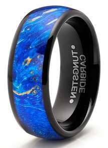 Tungsten Carbide Mens Ring Wedding Band Blue Wood Burl 8MM Comfort-Fit Black - màu đen - Xem 3