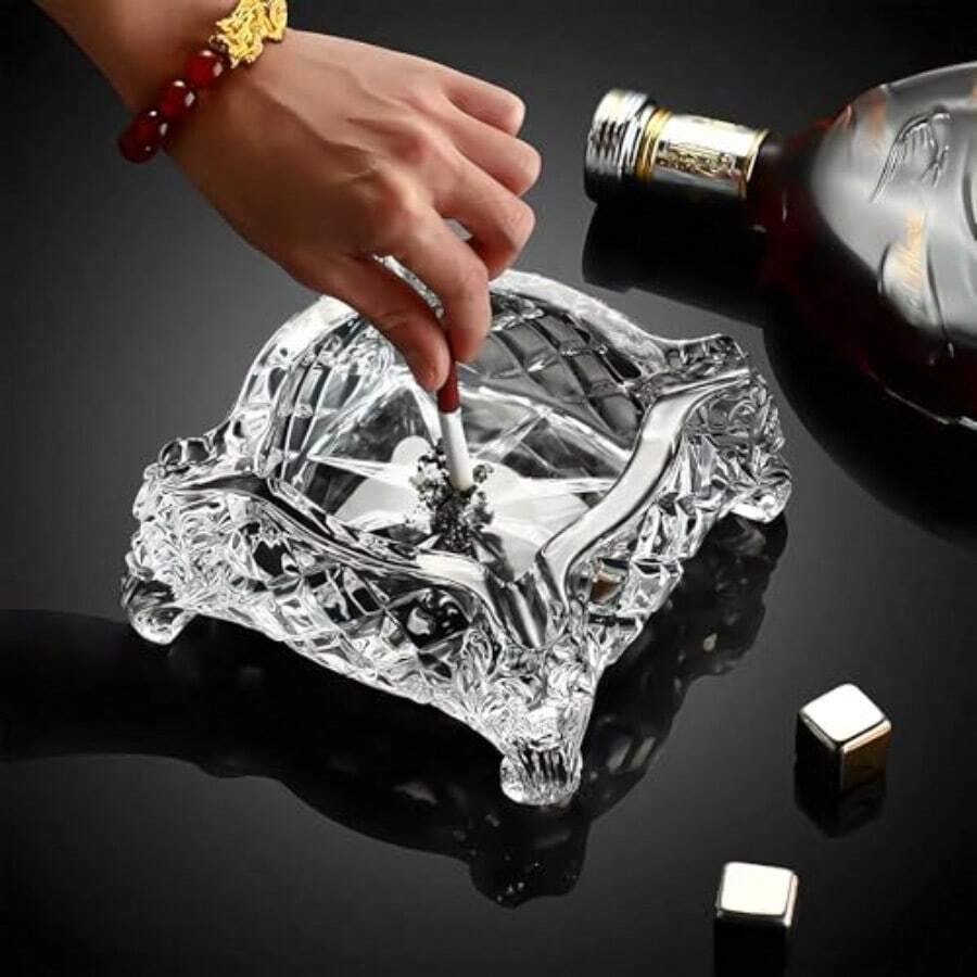 Cenicero de 5 x 5 pulgadas, gran cenicero de vidrio para cigarrillos y puros, ceniceros de cristal transparente para exterior, ceniceros cuadrados de vidrio - Cristal - Ver 1