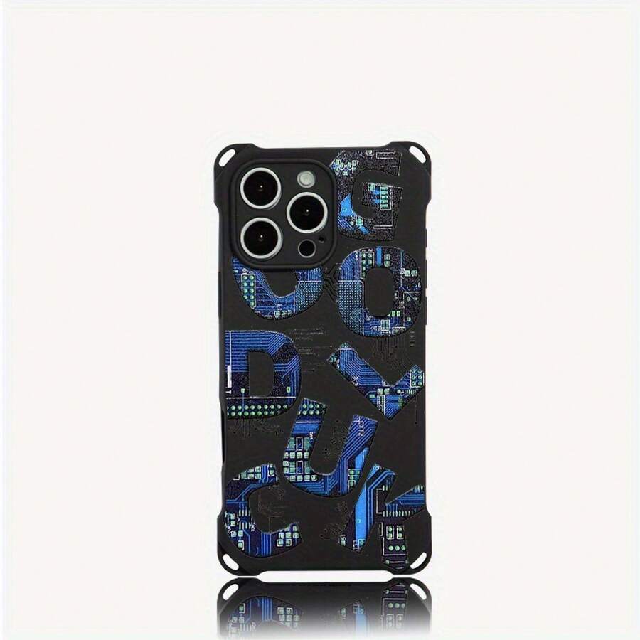 Funda para teléfono 1 pieza El diseño del patrón de chip mecánico tiene cuatro esquinas que se pueden usar para colgar la funda del teléfono S. Es adecuado para fundas blandas impresas de TPU de 12 Pro 14, 13, 15, 16 - Colores mixtos 2 - Ver 1