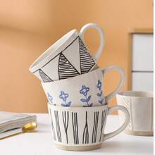 1pc Japanese Thick Pottery Mug, Handpainted Ceramic Cup, Retro Matte Finish Pottery Cup, Breakfast/Oatmeal Cup