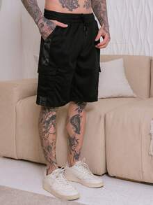 Cargo Shorts With Elastic Waistband - Black - View 1