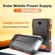 太阳能移动电源，10000mAh 便携式充电器，内置手摇曲柄，2.4A USB-C 快速充电，3 个输出和 3 个输入，SOS/频闪/手电筒/指南针，适用于手机/露营/徒步旅行/旅行，适合夏季假期户外旅行/露营和紧急备用移动电源 - 藍色 - 查看 2
