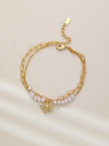1 Peça Estilo Europeu & Americano Simples Dourado Sagrado Clássico Cruz Virgem Maria Cubic Zircônia Colorido Cristal Forma de Borboleta Tag Pulseira, Presente Ideal para Amantes, Amigos e Parentes, Uso Diário e Festivo Oração Dia dos Namorados