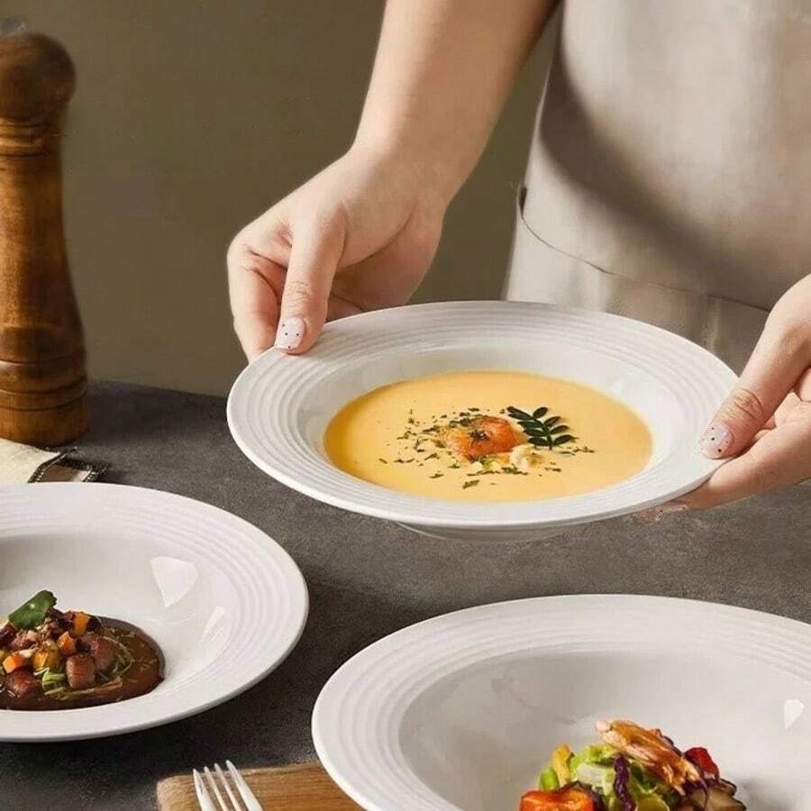 1 pieza/2 piezas Plato de postre cerámico de 8.7", Plato cerámico con forma de anillo anual para aperitivos/ensalada, se puede usar para aperitivos, frutas, pasteles, merienda, plato cerámico de regalo