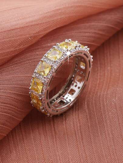 1 قطعة خاتم زفاف من الزركونيا المكعبة الصفراء المربعة