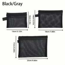 1/3 件透明网眼化妆包，拉链设计 - 透明透视，轻巧，多功能收纳袋，可收纳化妆品、数据线、钥匙、梳子、口红、大容量零钱包、化妆配件 | 收纳必需品，方便携带 - 彩色 - 查看 4