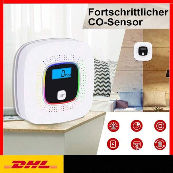 CO-Melder mit LCD & Selbsttest|Elektrochemischer Sensor 0-1000ppm| Lebensretter für Kamin/Wohnmobil|GS/TÜV-geprüft|Energiesparmodus mit LED-Statusanzeige|Einfache Montage (3x AAA)|Für Haus, Garage, Sauna, Camper