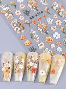 2 pezzi 5D Adesivi per unghie con fiori a cinque petali arancioni e gialli in rilievo, decorazioni per unghie con design floreale per matrimoni, stile Y2K, accessori per unghie con effetto in rilievo