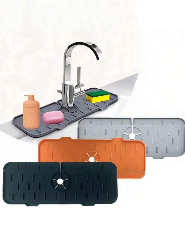 1 pezzo Spruzzo di rubinetto in silicone spesso, copertura anti-spruzzi per rubinetto e tappetino assorbente per drenaggio - accessori durevoli per lavandino da cucina e bagno