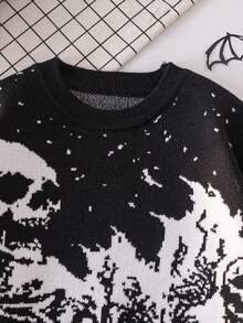 Boys' Halloween Skeleton Knitted Pullover Sweater, Suitable For Holiday, Spring, Autumn And Winter - Black - View 4