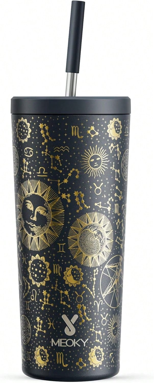 24 Oz Insulated Tumbler With Lid And Straw, Stainless Steel Vacuum Insulated Tumbler, Keeps Cold For 24 Hours, 100% Leak Proof, Fits In Car Cup Holder (Kiss) - Tarot - 查看 1