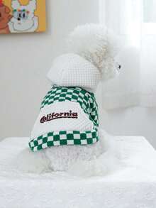 PETCIRCLE 1pc Pet Clothes, Dog/Cat Apparel, Small Dog/Puppy Outfit, Cute Pet Clothes, Small Dog/Cat Autumn/Winter Warm Comfortable Plaid Hoodie - Multicolor - View 2