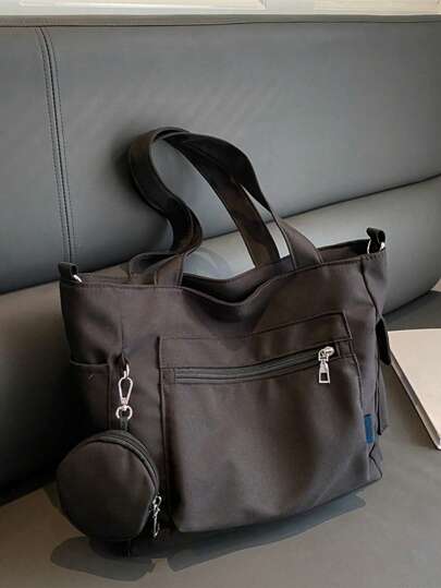 2 حقيبة كبيرة السعة لون عادي أنيق مع محفظة صغيرة ، مناسبة للجامعة/الفصول الدراسية / التنقل / العمل / المهرجانات / العطلات, للنساء والمبتدئات والموظفات, طالبات الجامعة