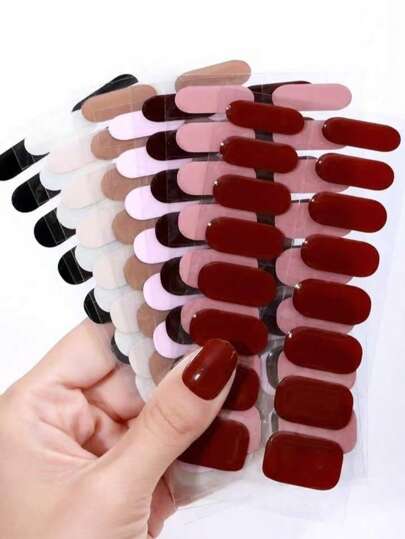16 piezas de calcomanías de uñas de gel semi-curadas, envoltorios adhesivos de uñas completas rojos sólidos para primavera/verano, de calidad de salón con duración de 14 días, aptos para suministros de arte de uñas DIY para mujeres