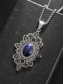 1 件复古蕾丝图案不锈钢吊坠项链，适合女士，时尚百搭珠宝礼物 - 時尚新款 - 查看 4