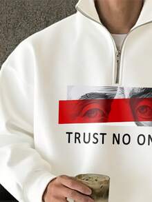 Men's Fashion Streetwear "Trust No One" Letter & Contrast Color Print Decor, Minimalist Versatile Soft Fabric, Suitable For All Seasons - White - View 5