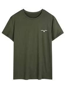 Camiseta de manga corta de verano informal con estampado de aves para hombres - Verde militar - Ver 3