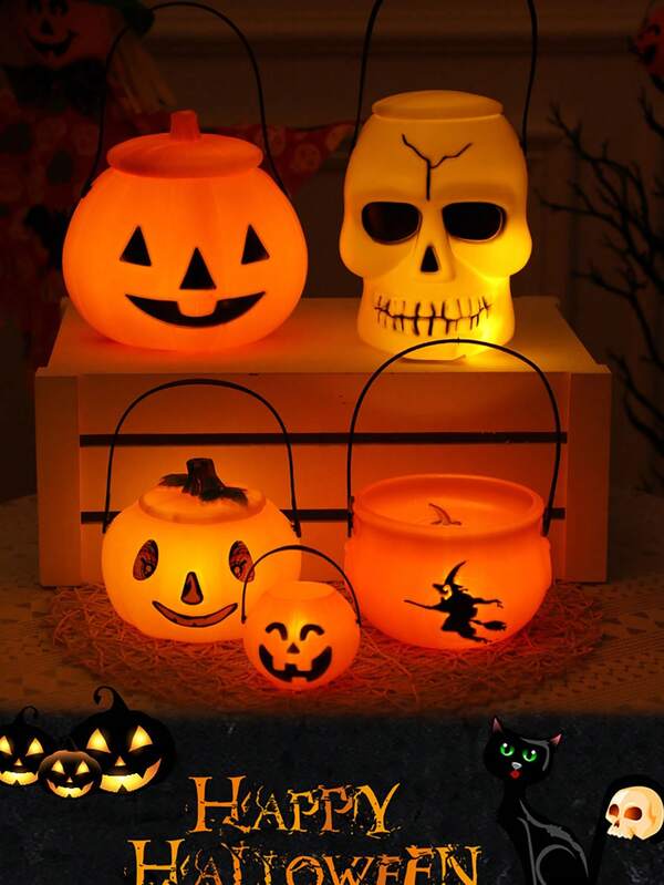 1 pieza Balde con tapa de calabaza de Halloween, frasco de dulces en forma de calabaza, bolsa de mano con diablo en forma de calabaza, contenedor de gran capacidad para dulces de Halloween