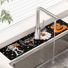 1 Stück Halloween Themen Küchen- & Badezimmer Saugfähige Matte - Kürbiskopf, Schädel und Geist Design, Armaturensplitterschutz und Abflussablage, hergestellt aus schnell trocknendem Diatomeenerde, Badezimmer Deko Matte | Verspieltes Design | Schnell trocknendes Material