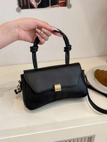 时尚简约商务休闲迷你纯色翻盖方形包 - 手提包、斜挎包，适合少女、大学生、年轻专业人士和办公室职员，非常适合办公室、大学、工作、商务活动、通勤、户外活动、旅行和郊游