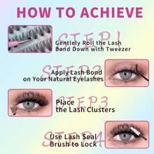 640 Clusters 10-16mm D Curl Lash Clusters Book False Eyelashes Kit DIY Silk Fiber Lashes Cluster Extensions Natural Volume Cruelty Free Multipack - DIY-JMS-098(粉紅工具三件組) - 查看 4