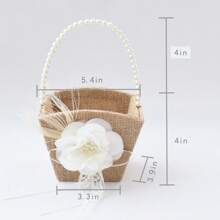Canasta de flores para niña de las flores de boda, canasta clásica de arpillera con asa de perla
