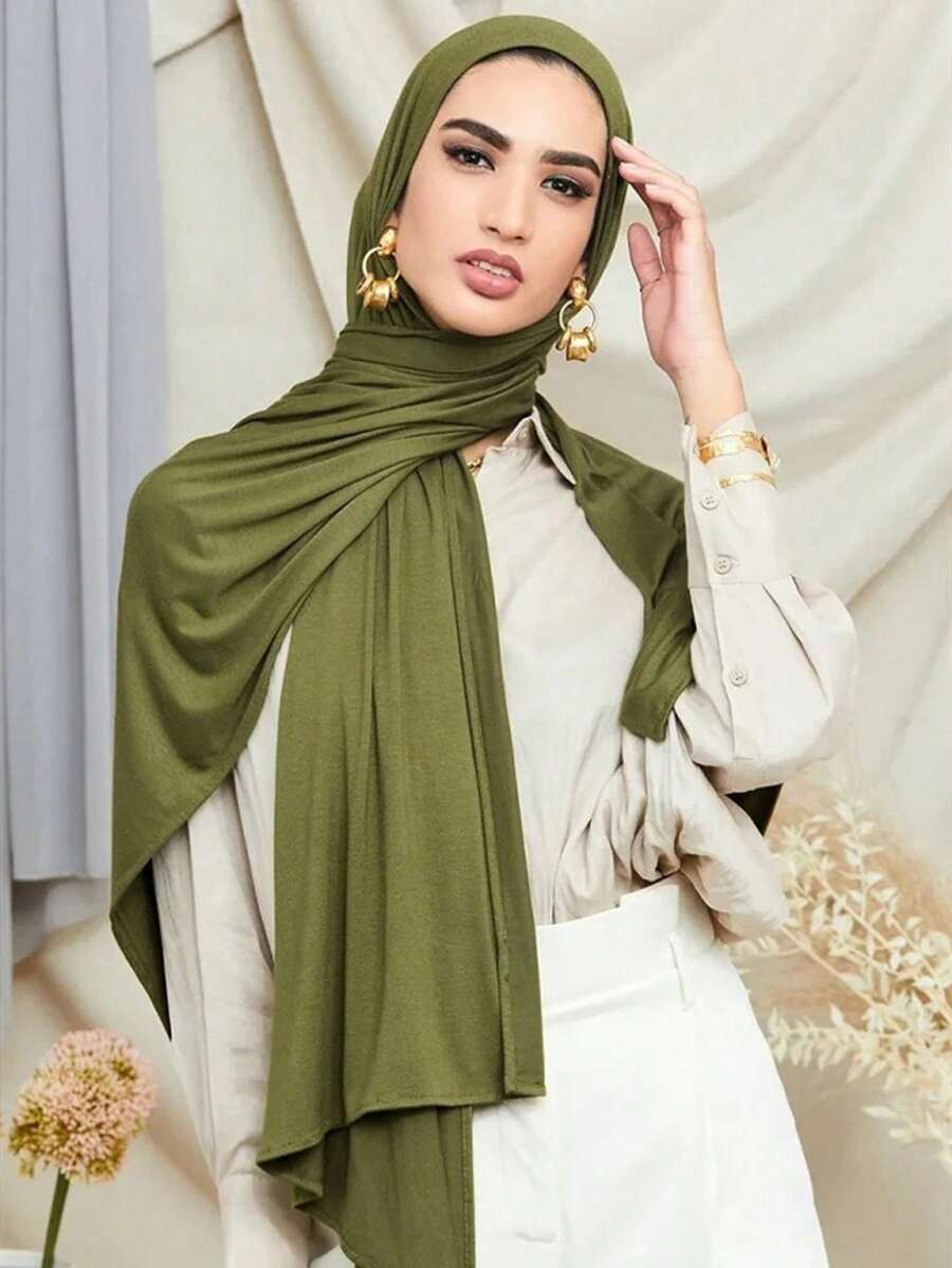 1 pieza Bufanda de hijab de talla grande nueva para mujer, unicolor casual y suave