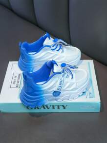 1 双女孩时尚渐变色 PU 设计休闲运动鞋，个性化运动鞋，适合日常穿着、上学、运动、所有季节（随机印花、喷涂）