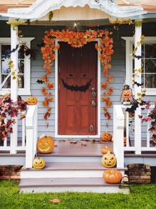 12pcs Bright Autumn Maple Leaf Wreath Vines, Very Suitable For Harvest Season Thanksgiving And Halloween Decorations, Multi-Functional Indoor And Outdoor Decorative Wreaths Simulated Maple Leaf Vines, Wedding Photo Scene Props, Birthday Party Holiday Decorations, Family Autumn Decoration, Room Decor, Home Decor