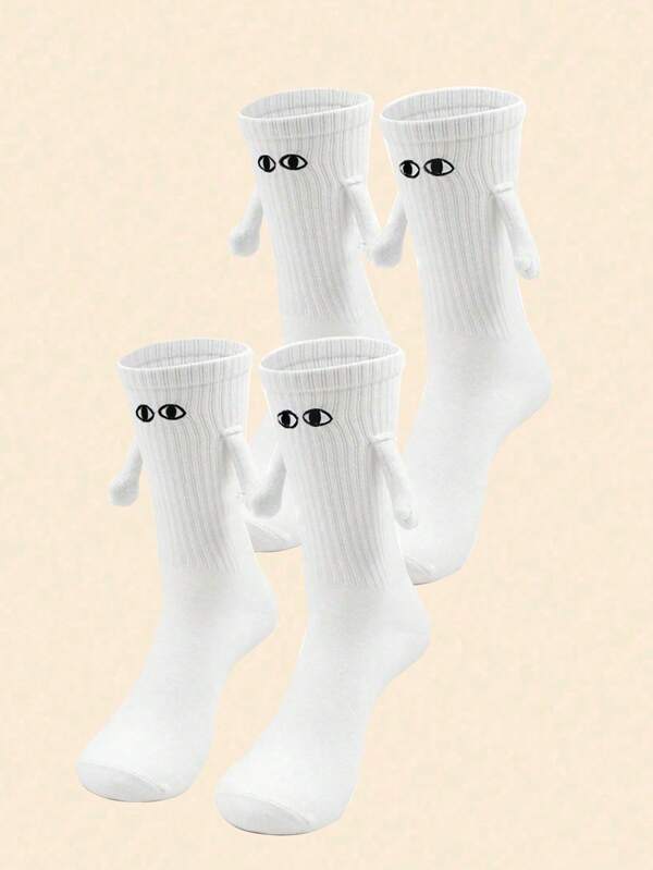 1 par de calcetines hasta el tobillo unisex con patrón de bordado de ojo de dibujos animados, diseño creativo y divertido para uso casual diario de pareja