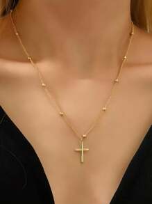 1pc Vintage Minimalist Stainless Steel Cross Pendant Necklace For Women