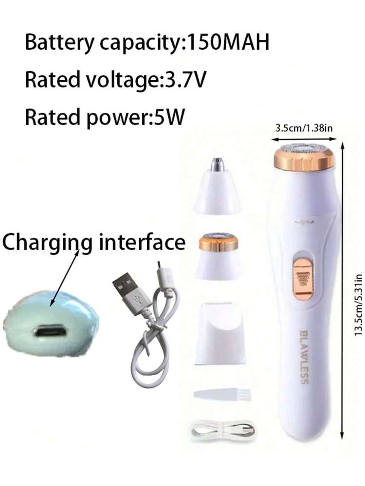 1件装三合一电动剃须刀、修剪器和脱毛器 - USB充电，可用于修剪眉毛、鼻毛和胡须，刀头可拆卸，男女通用，适合居家和旅行 - 紫色 - 查看 10