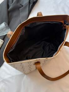 休闲大容量菱形图案蝴蝶结托特包，简约时尚手提包，2025年新款 - 白色 - 查看 6