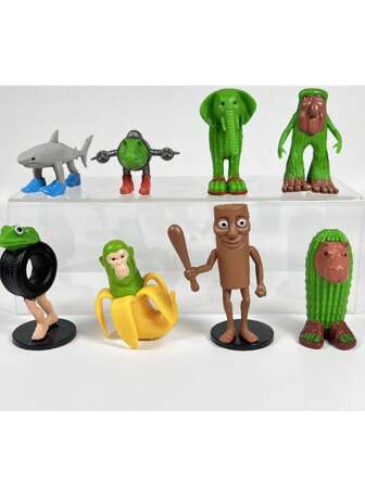 8 piezas Tralalero Tralala Tiburón italiano de meme - Una colección diseñada de forma única de animales fantásticos (plátanos, elefantes, ranas verdes, tiburones, hipopótamos) - Decoración de escritorio duradera de plástico para oficina y hogar (El embalaje exterior del producto se envía al azar)Colores del producto enviados al azar