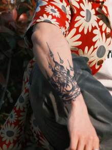 1 peça de tatuagem falsa temporária, tatuagem semipermanente de raposa de nove caudas, à prova d'água e suor, dura de 1 a 2 semanas, suco de ervas realista, antifricção, não reflexivo, preto, para mulheres e homens, adesivos de tatuagem para braço, peito, perna, abdômen, cintura, dedos, pescoço, coluna, arte corporal modernista