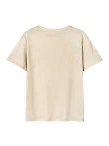 100% Cotton Ladies Short Sleeve T-Shirt, Stylish, Loose, Casual Crew Neck Top - 杏色 - 查看 3