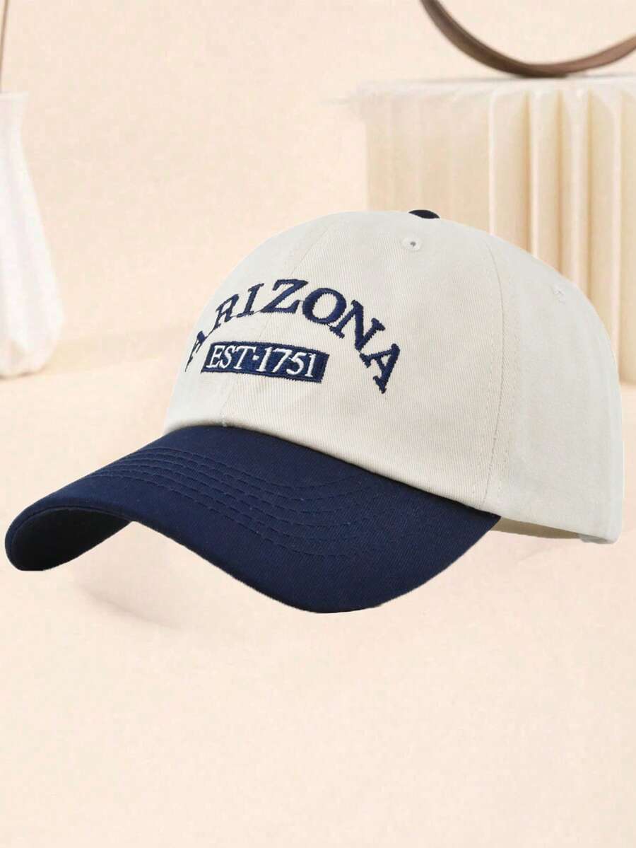 1pc Fashion Letter Embroidery Colorblock Baseball Cap - Navy Blue - View 1