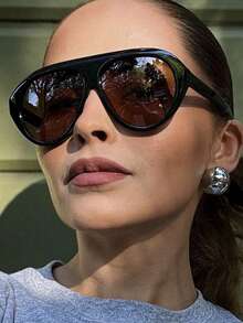 时尚复古超大镜框环绕式眼镜，适合街头、T台、情侣、派对、度假、海滩、日常佩戴，装饰性眼镜，盾形色调 - 彩色 - 查看 4