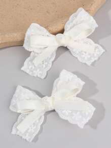 2 件女孩白色/粉色可爱优雅蝴蝶结发夹，纯色亚麻花朵印花和丝带手工蝴蝶结装饰，迷人装饰甜美可爱风格，适合日常穿着、派对、学校和春夏 - 彩色 - 查看 7
