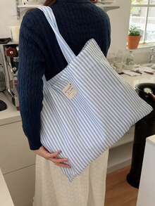 Retro Striped Canvas Tote Bag, Bright Red And White Stripes, Versatile, Washable - No Buckle - Multicolor - View 7